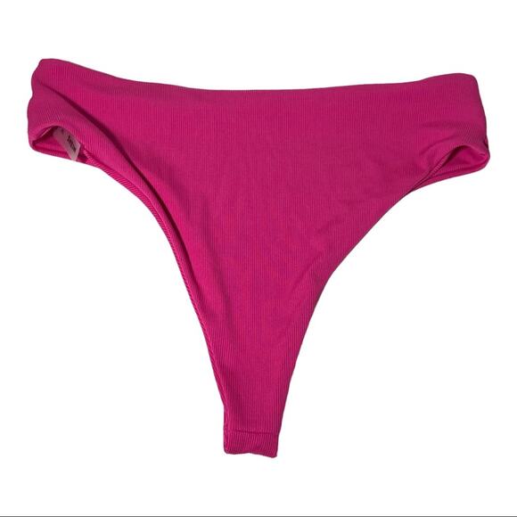 SHEIN Fuchsia Pink Ribbed High Cut Cheeky Bikini Bottom Size XL - Picture 2 of 5